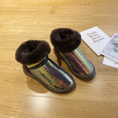 Női alkalmi csizma meleg béléssel és fényes hatással - többféle színben