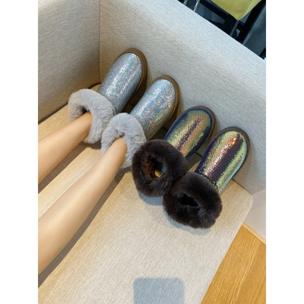 Női alkalmi csizma meleg béléssel és fényes hatással - többféle színben