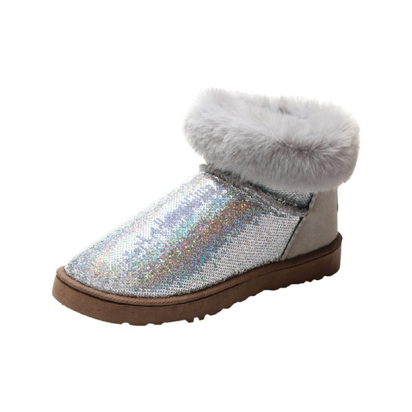 Női alkalmi csizma meleg béléssel és fényes hatással - többféle színben