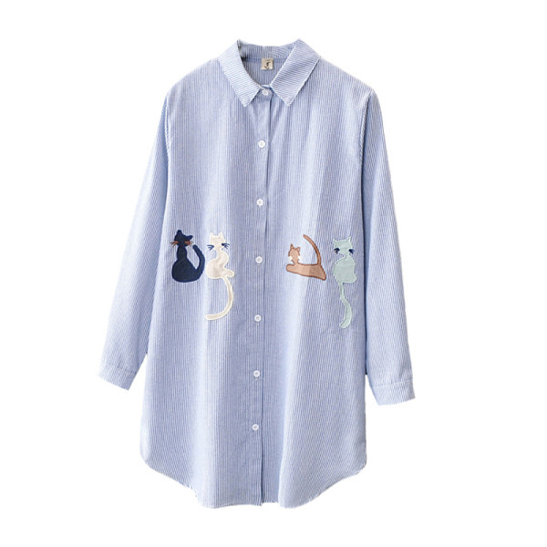 Μοντέρνο μακρύ πουκάμισο με κλασικό γιακά και κέντημα σε γκρι και μπλε χρώμα