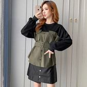 Γυναικείο μοντέρνο φόρεμα  με ζώνη και κουμπιά σε δύο χρώματα