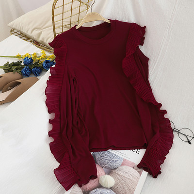 Μοντέρνα γυναικεία μπλούζα σε τέσσερα χρώματα με οβάλ ντεκολτέ και μακριά μανίκια