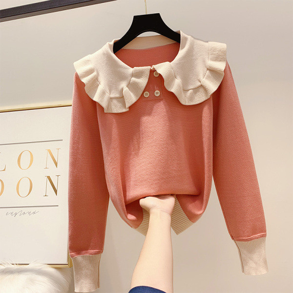 Μοντέρνο γυναικείο πουλόβερ με κολάρο και κουμπιά σε διάφορα χρώματα