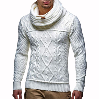 Модерен мъжки пуловер с висока яка и дълъг ръкав в четири цвята 