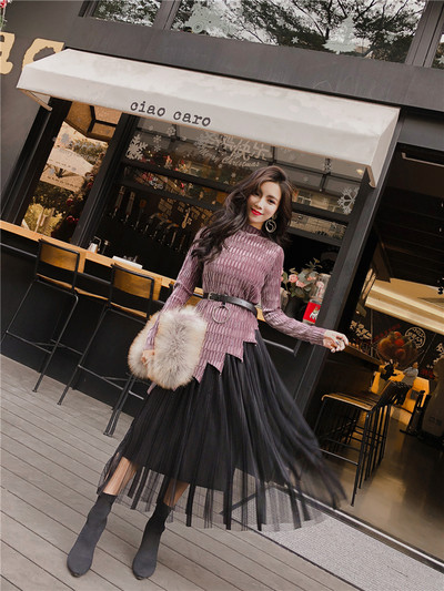 Νέο μοντέλο μοντέρνα γυναικείο φόρεμα με δαντέλα και ζώνη