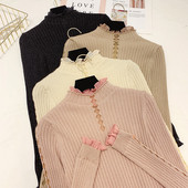 Modern női pulóver pólógallérral, négy színben és tüllből