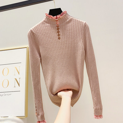 Modern női pulóver pólógallérral, négy színben és tüllből