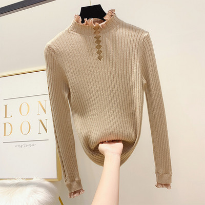 Modern női pulóver pólógallérral, négy színben és tüllből