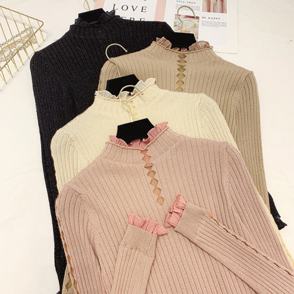 Modern női pulóver pólógallérral, négy színben és tüllből