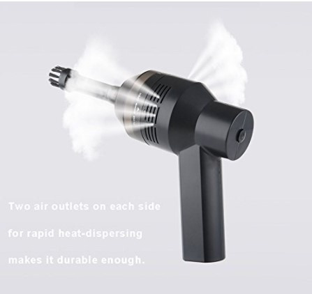 Малък ръчен вакуум уред за почистване на прах с две приставки в черен цвят 