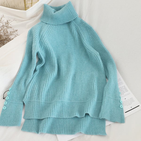 Μοντέρνο γυναικείο πουλόβερ σε διάφορα χρώματα με κουμπιά και κολάρο 