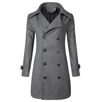 Модерно мъжко палто с копчета с дълъг ръкав в кафяв,сив и черен цвят 