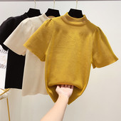 Női pulóver pólógallérral és rövid ujjú négy színben