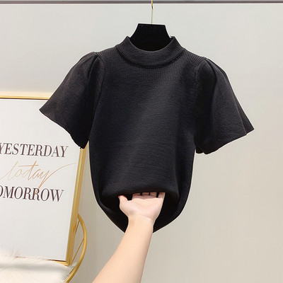 Női pulóver pólógallérral és rövid ujjú négy színben