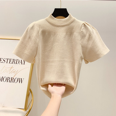 Női pulóver pólógallérral és rövid ujjú négy színben