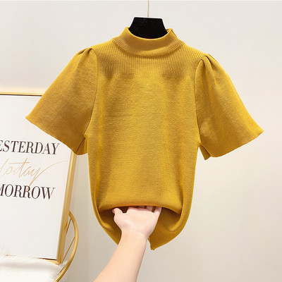 Női pulóver pólógallérral és rövid ujjú négy színben