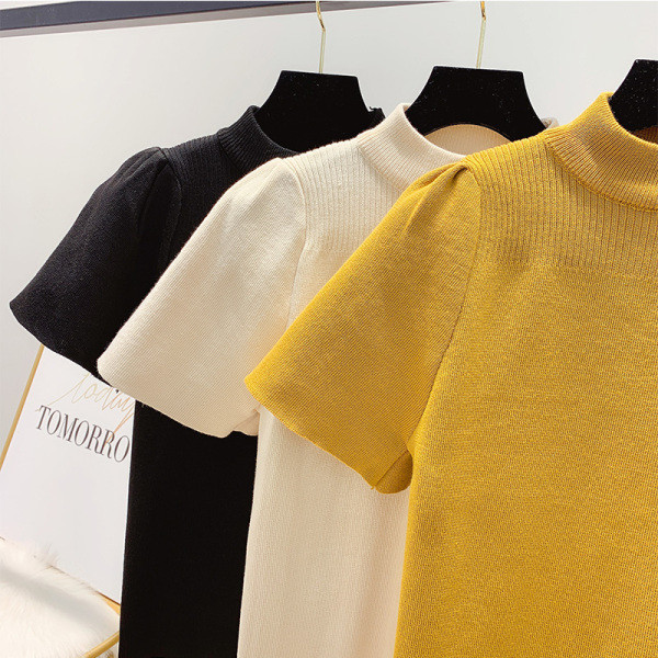 Női pulóver pólógallérral és rövid ujjú négy színben