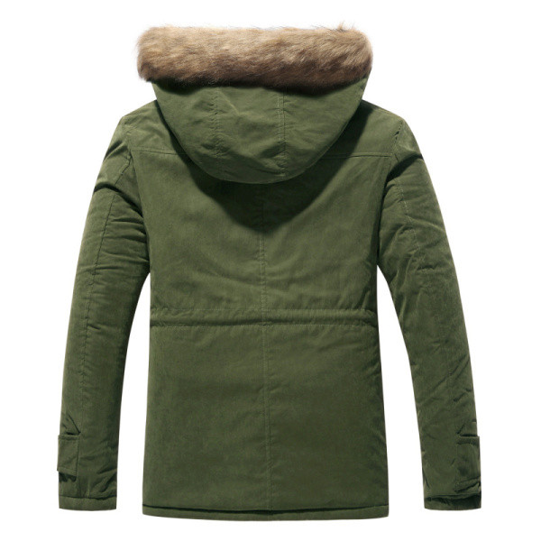 Alkalmi férfi téli kabát puha szegéllyel és kapucnival, három színben