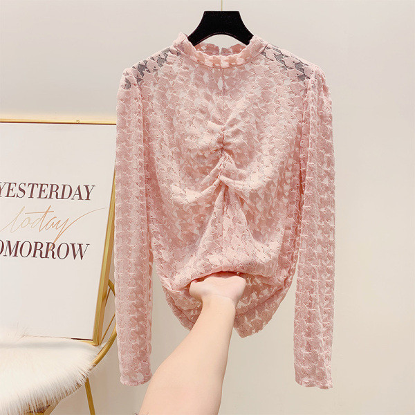 Γυναικεία δαντελένια μπλούζα με χαμηλό γιακά σε τέσσερα χρώματα