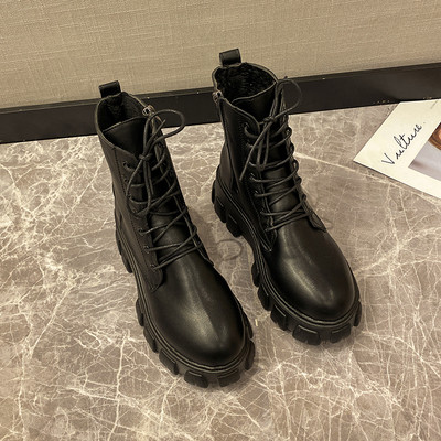 Γυναικείες μοντέρνες μπότες με σκληρή σόλα με κορδόνια και πόρπη