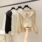 Cămașă elegantă de damă din catifea și dantelă cu pietre în trei culori