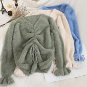 Modern női pulóver több színben nyakkendővel és V-nyakkal