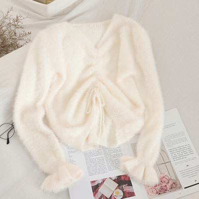 Modern női pulóver több színben nyakkendővel és V-nyakkal