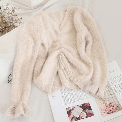 Modern női pulóver több színben nyakkendővel és V-nyakkal