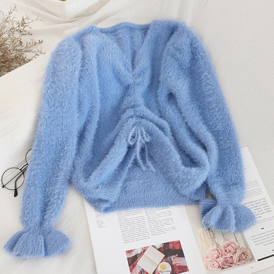 Modern női pulóver több színben nyakkendővel és V-nyakkal