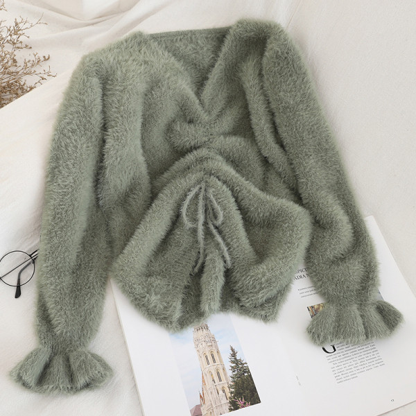 Modern női pulóver több színben nyakkendővel és V-nyakkal