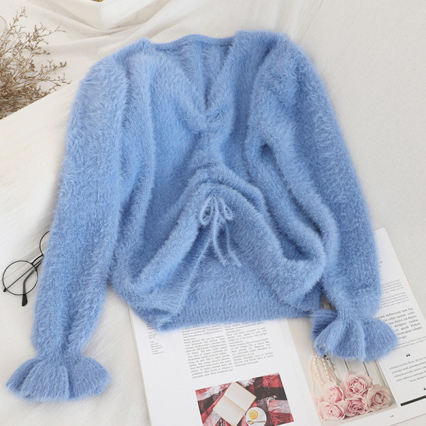 Modern női pulóver több színben nyakkendővel és V-nyakkal