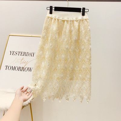 Γυναικεία δανδελένια φούστα με ψηλή μέση σε μαύρο και μπεζ χρώμα