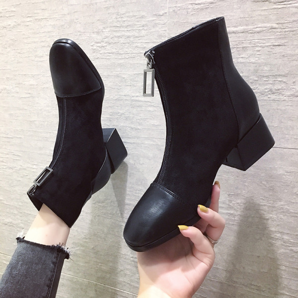 Női alkalmi csizma öko velúr cipzárral, fekete színben