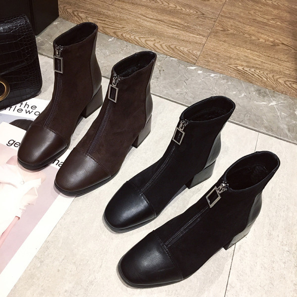 Női alkalmi csizma öko velúr cipzárral, fekete színben