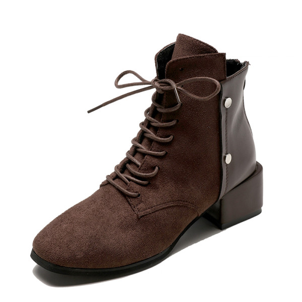 Női alkalmi csizma öko velúrból, fűzővel és négyszögletes sarokkal