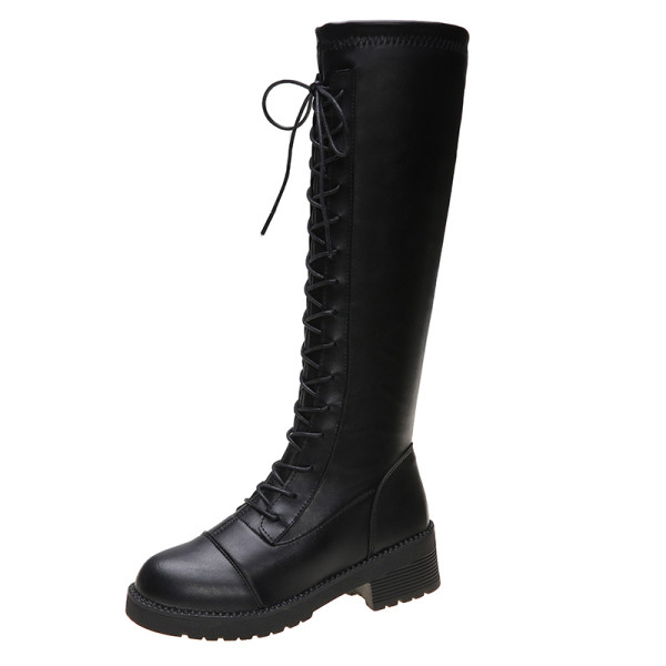 Μοντέρνες γυναικε`ιες μπότες με οικολογικό σουέτ και έκο δέρμα σε μαύρο χρώμα