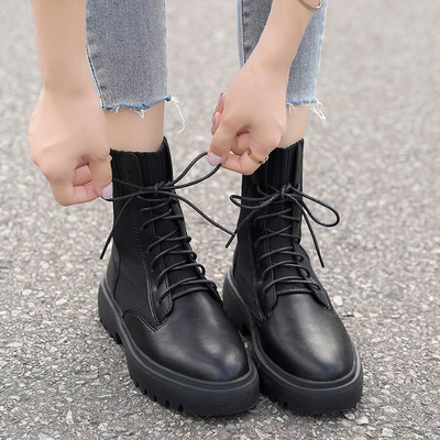 Γυναίκες casual μπότες από ύφασμα και έκο δέρμα σε μαύρο χρώμα