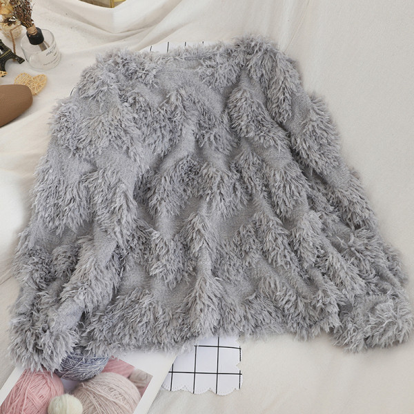 Modern női pulóver fehér és szürke színben, ovális nyakkivágással