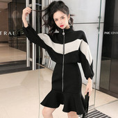 Női sport-alkalmi ruha cipzárral fekete színben