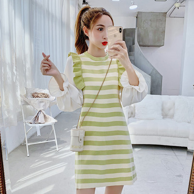 Γυναικείο ριγέ φόρεμα με μακριά μανίκια σε δύο χρώματα