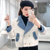 Női téli kabát spitz nyakkivágással, kék és rózsaszín színben