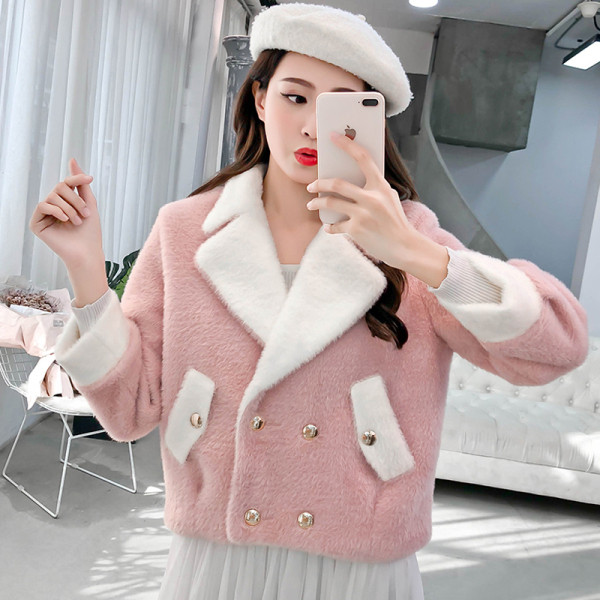 Női téli kabát spitz nyakkivágással, kék és rózsaszín színben