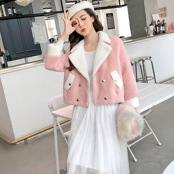 Női téli kabát spitz nyakkivágással, kék és rózsaszín színben