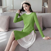 Női ruha hasítékkal, hosszú ujjú három színben