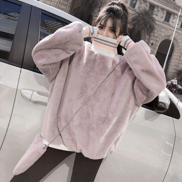 Női pehely pulóver magas pólógallérral