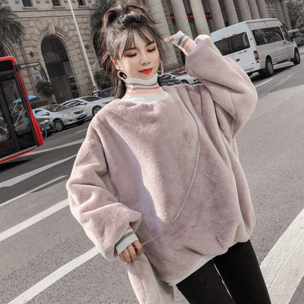 Női pehely pulóver magas pólógallérral