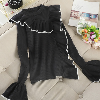 Modern női pulóver lótusz ujjakkal, kerek nyakkivágással több színben