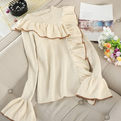 Modern női pulóver lótusz ujjakkal, kerek nyakkivágással több színben