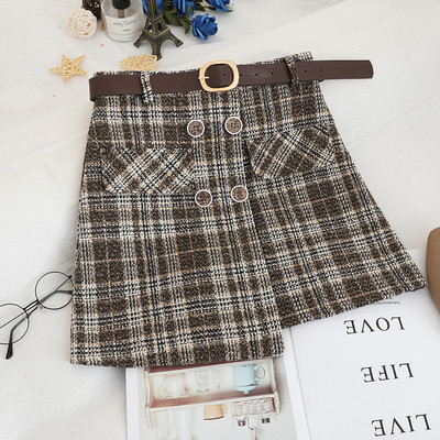Μοντέρνα γυναικεία καρό φούστα σε δύο χρώματα με ζώνη
