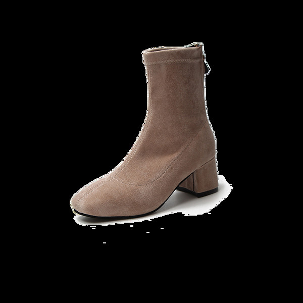 Női elegáns eco velúr csizma vastag sarokkal, fekete színben